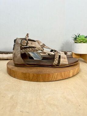 NWT ROAN by Bed Stu Cali Braided Leather Gladiator Sandals Tan Size 9